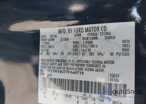 2007 Ford Ranger Sport/Stx/Xl/Xlt из США, поврежденный, VIN 1FTYR14U77PA40718